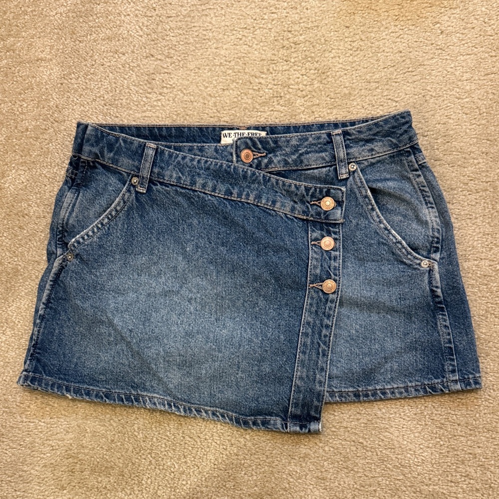 We The Free Asymmetrical Blue Denim Mini Skirt